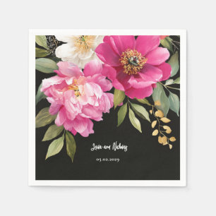 Pink and White Watercolor Peony Floral Wedding Napkins