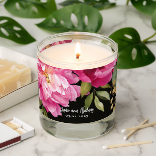 Pink and White Watercolor Peony Floral Wedding Scented Candle
