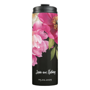 Pink and White Watercolor Peony Floral Wedding Thermal Tumbler