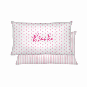Pink and White Watercolor Stripes Hearts & Rainbow Pillow Case