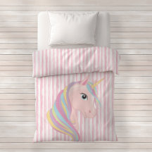 Pink and White Watercolor Stripes with Unicorn 