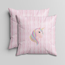 Pink and White Watercolor Stripes with Unicorn 
