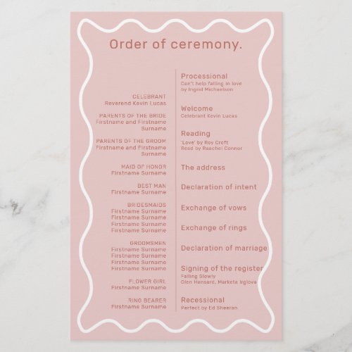 Pink and White Wavy Border Ceremony Program