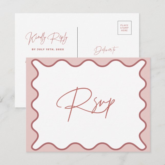 Pink and White Wavy Border RSVP Postcard (Front/Back)