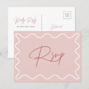 Pink and White Wavy Border RSVP Postcard