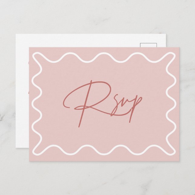 Pink and White Wavy Border RSVP Postcard (Front/Back)