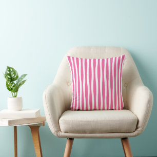 Pink and White Wavy Stripe Throw Pillow
