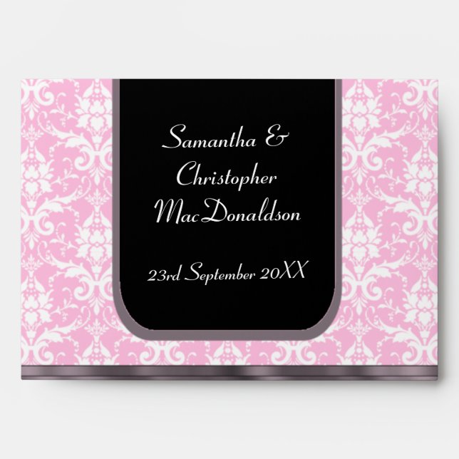 Pink and white wedding damask envelope (Front)