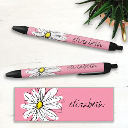 Pink and White Whimsical Daisy with Custom Text Pen