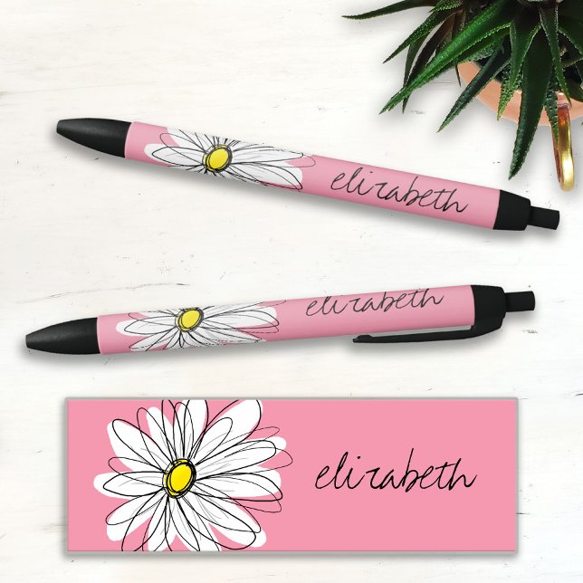 Pink and White Whimsical Daisy with Custom Text Pen (Creator Uploaded)