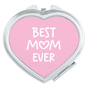 Pink and White Whimsical Heart Best Mom Ever Compact Mirror