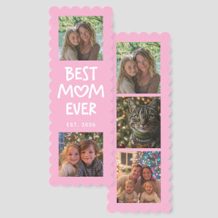 Pink and White Whimsical Heart Best Mom Ever Photo Bookmarks