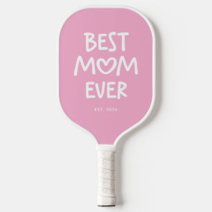 Pink and White Whimsical Heart Best Mom Ever Pickleball Paddle