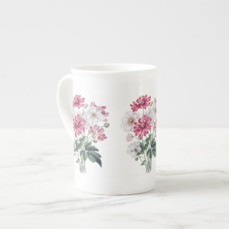 Pink and White Windflower Botanical Bone China Mug