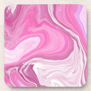 Pink and White with a Touch of Purple Marble Art Beverage Coaster