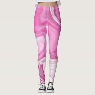 Pink and White with a Touch of Purple Marble Art Leggings