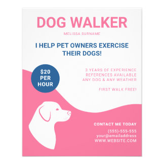 Pink And White With Blue Dog Walker Template Flyer