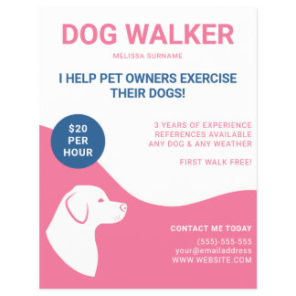 Pink And White With Blue Dog Walker Template Flyer