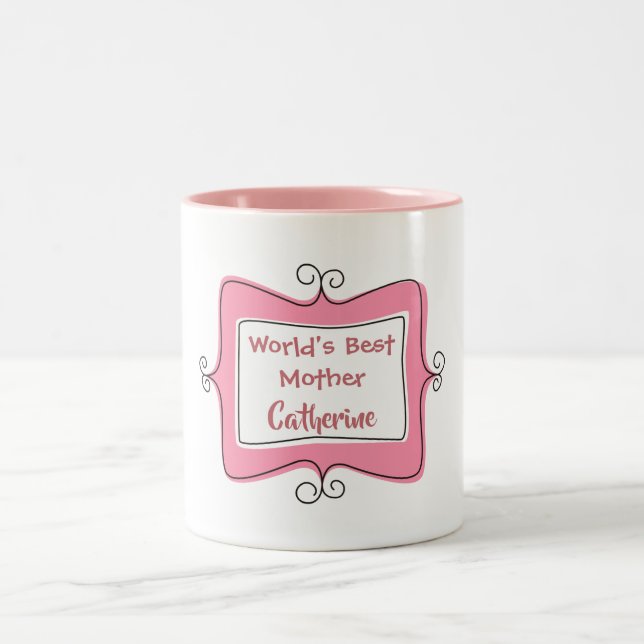 Pink and White Worlds Best Mother Two-Tone Coffee Mug (Center)