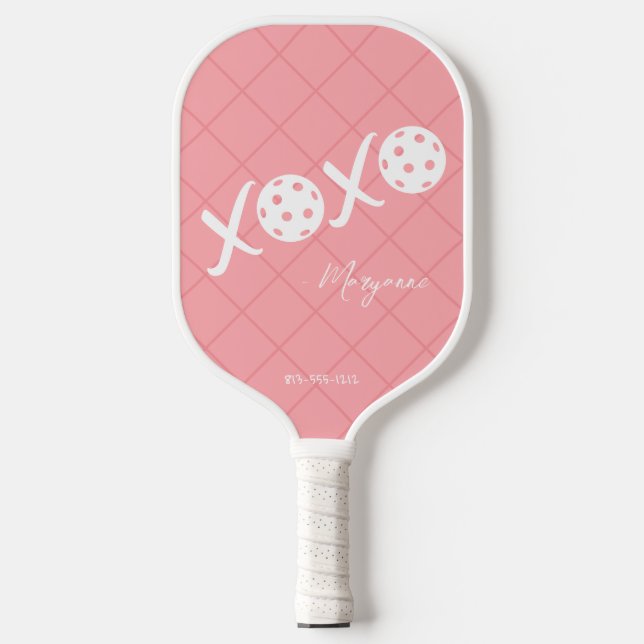 Pink and White XOXO Personalized Signature Pickleball Paddle (Front)