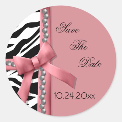 Pink And White Zebra Gems Classic Round Sticker