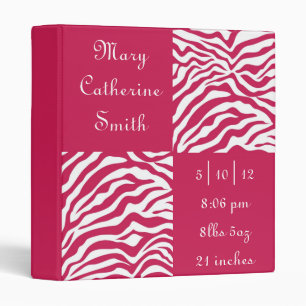 Pink and White Zebra Print Baby Book 3 Ring Binder