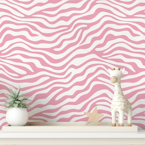 Pink And White Zebra Stripe Wallpaper