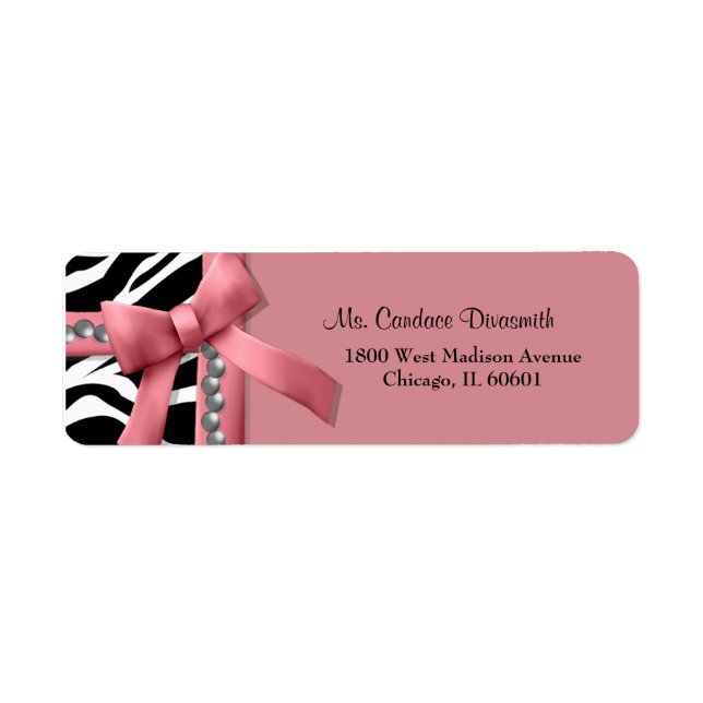 Pink And White Zebra Stripe With Silver Gems Label (Front)