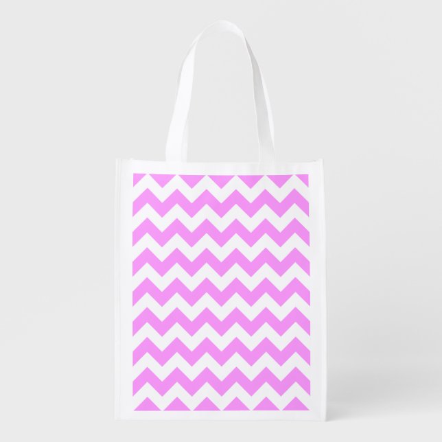 Pink and White Zigzag Grocery Bag (Front)