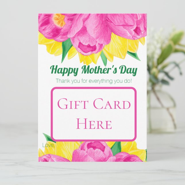Pink and Yelllow Mother's Day Gift Card Holder (Standing Front)