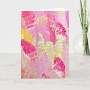 Pink and Yellow Abstract Art Folded Note Card