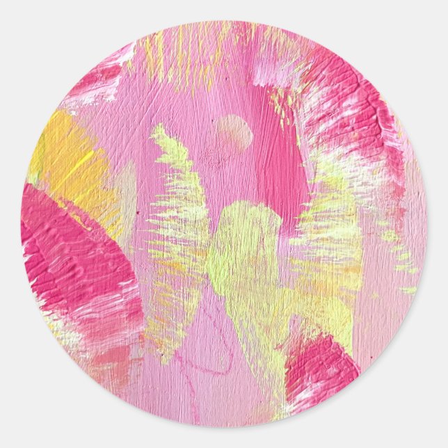 Pink and Yellow Abstract Art Sticker (Front)