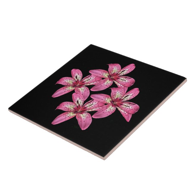 Pink and Yellow Asiatic Lilies Ceramic Tile