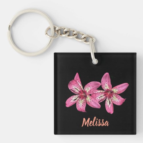 Pink and Yellow Asiatic Lilies Keychain