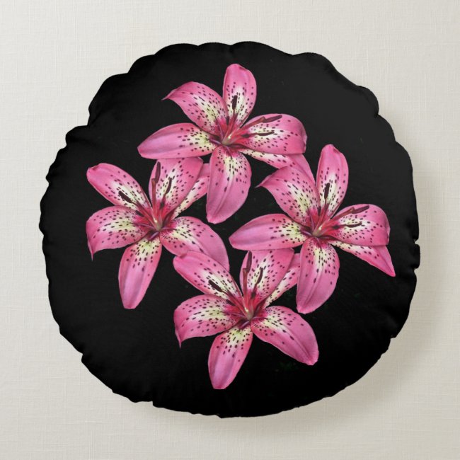 Pink and Yellow Asiatic Lilies Round Pillow