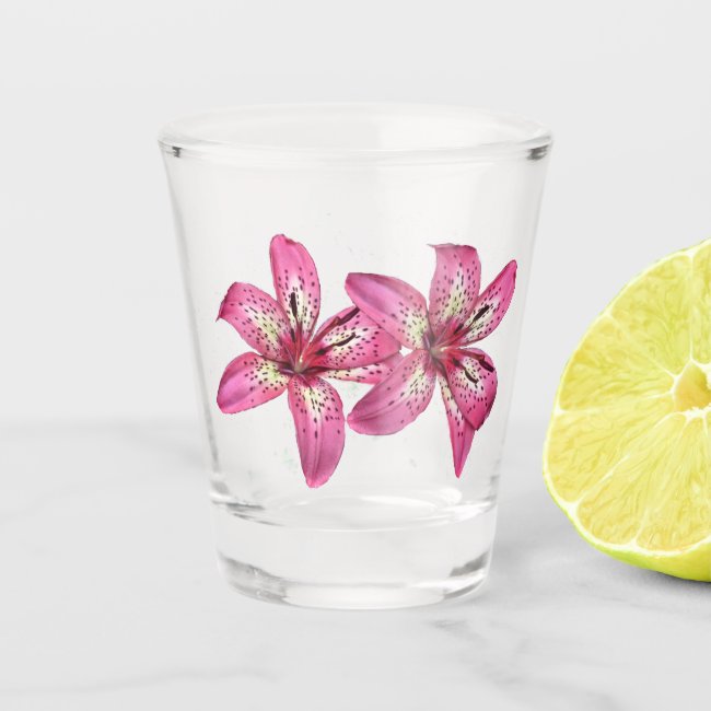 Pink and Yellow Asiatic Lilies Shot Glass