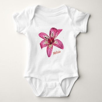 Pink And Yellow Asiatic Lily Baby Bodysuit by Bebops at Zazzle