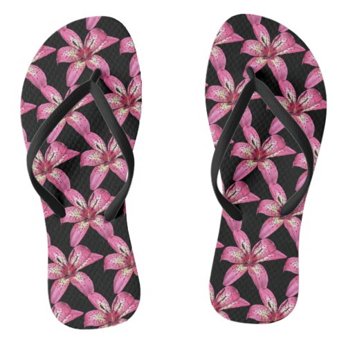 Pink and Yellow Asiatic Lily Pattern Flip Flops