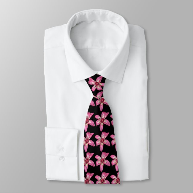 Pink and Yellow Asiatic Lily Pattern Tie