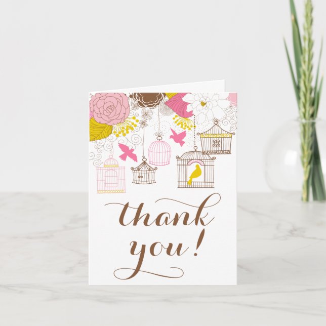 Pink and Yellow Birdcages Spring Floral Thank You (Front)
