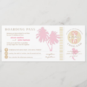Pink and Yellow Boarding Pass to Thailand Wedding Invitation