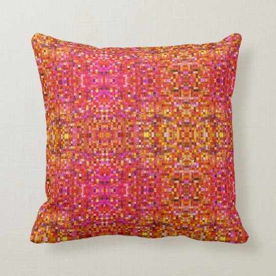 Pink and Yellow Boho Square Pattern Throw Pillow