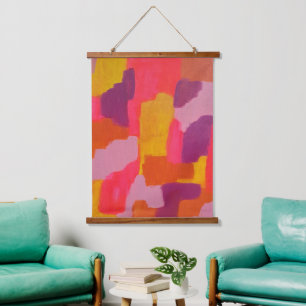 Pink and Yellow Bold Abstract Art Hanging Tapestry