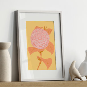 Pink and Yellow Botanical Drawing Coquette Vintage Poster