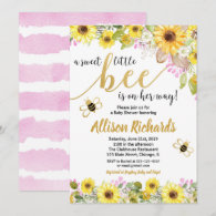 Pink and yellow bumble bee girl baby shower invitation