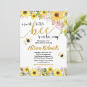 Pink and yellow bumble bee girl baby shower invitation (Standing Front)