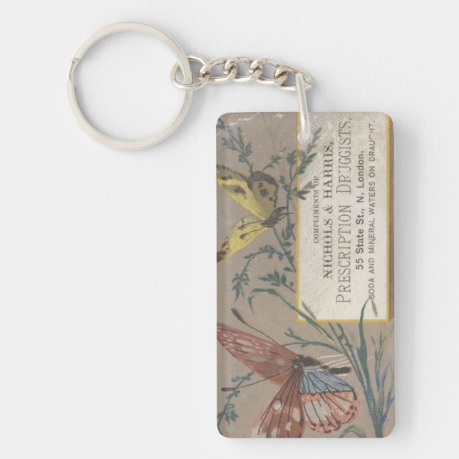 Pink and Yellow Butterflies Ephemera Keychain (Front)