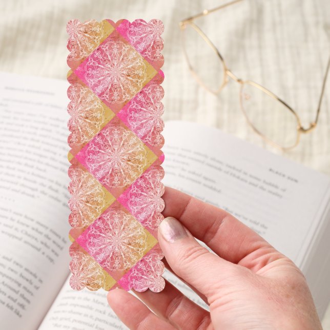 Pink and Yellow Chalk White Mandala Design Bookmarks (Hand)