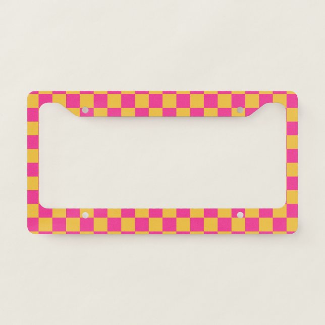 Pink and Yellow Checkerboard License Plate Frame (Front)