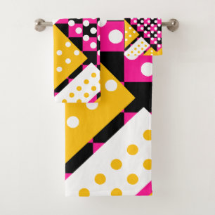 Pink and yellow checkered bath towel set